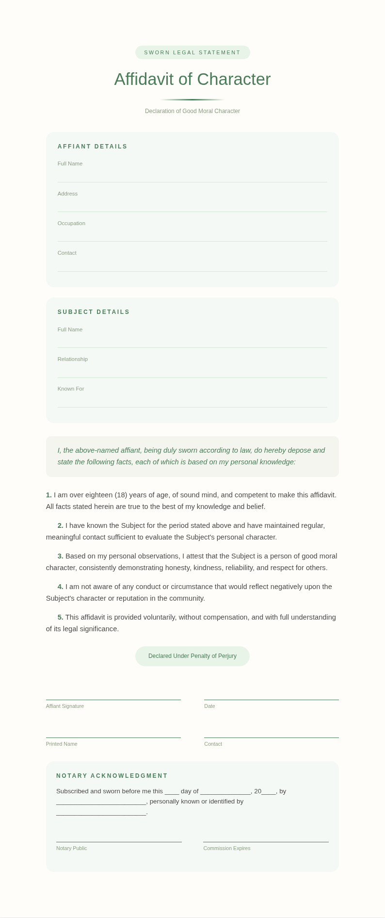 Soft Organic Affidavit of Character